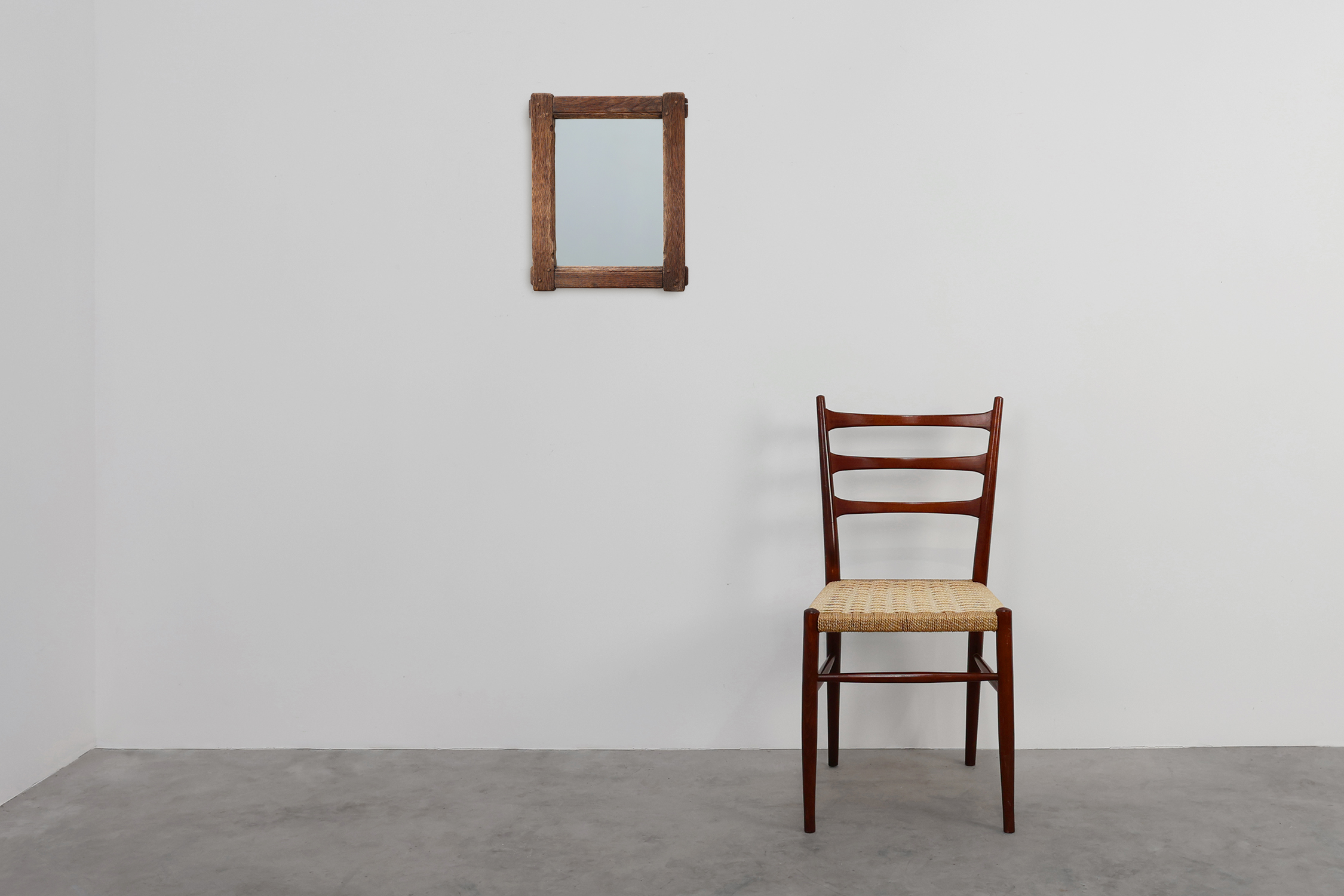 Antique oak rustic wall mirror, France ca. 1820thumbnail
